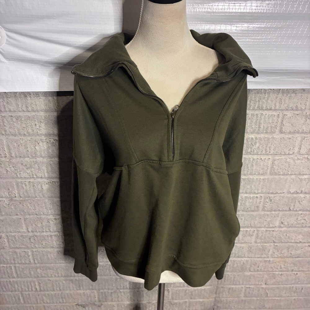 Wilo The Label Womens Olive Green Quarter Zip Pullover Sweatshirt Size Large